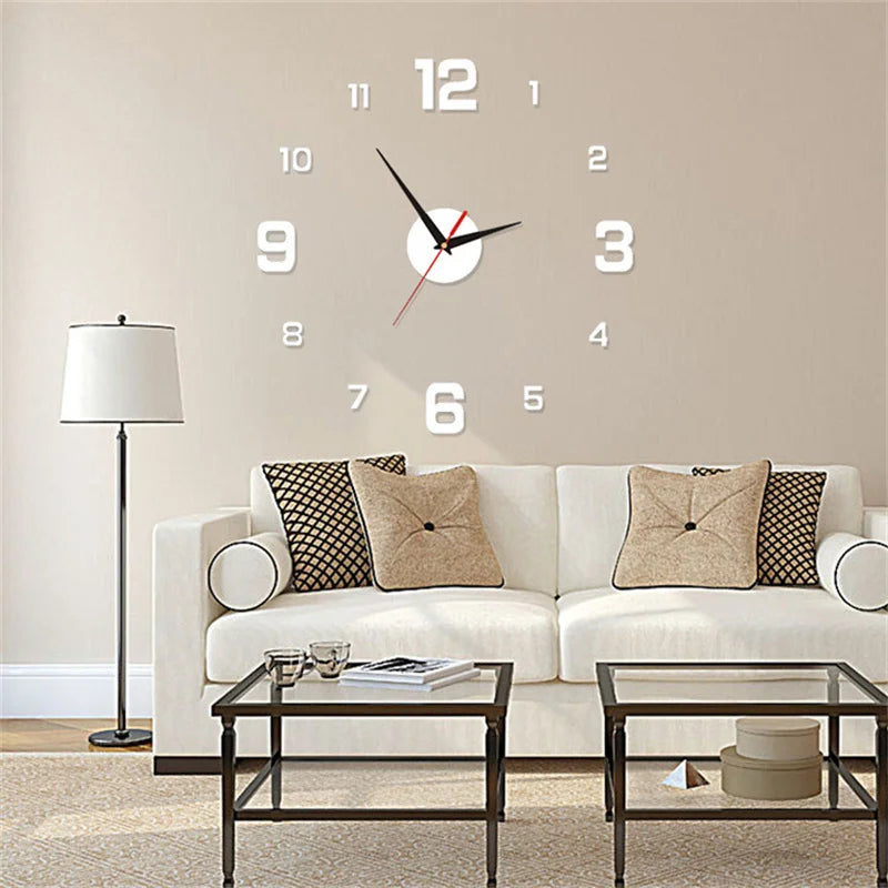 DIY Wall Clock 40cm/16'' Frameless Modern 3D Wall Clock Mirror Sticker Clock for Home Office Hotel Restaurant School Decoration