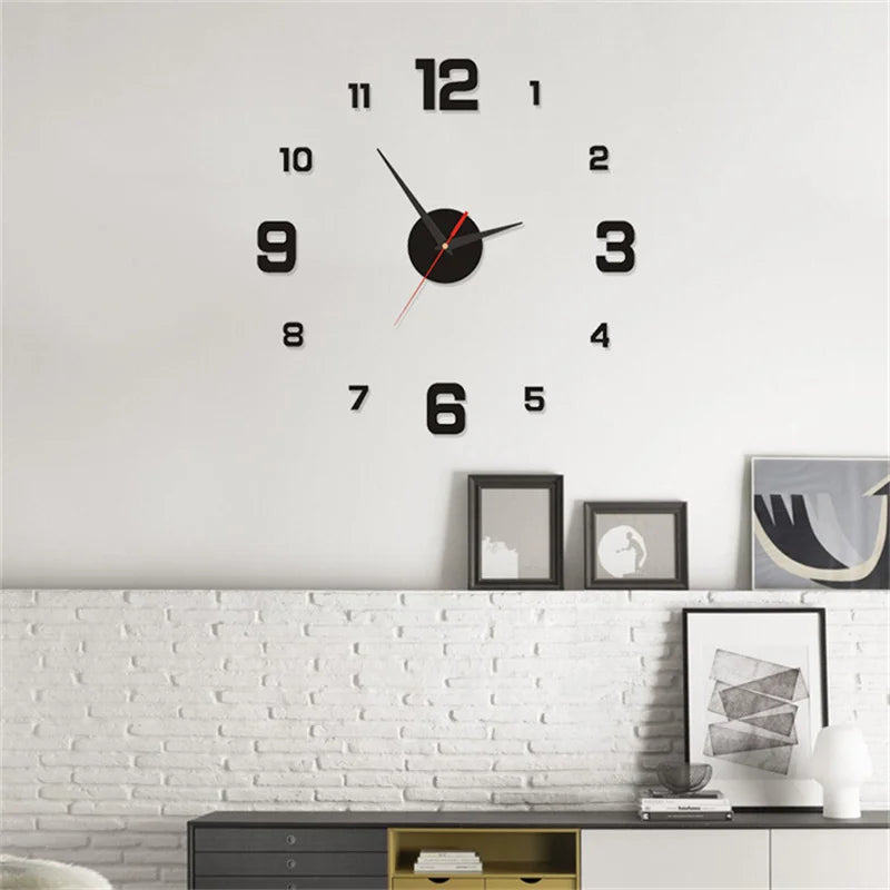 DIY Wall Clock 40cm/16'' Frameless Modern 3D Wall Clock Mirror Sticker Clock for Home Office Hotel Restaurant School Decoration