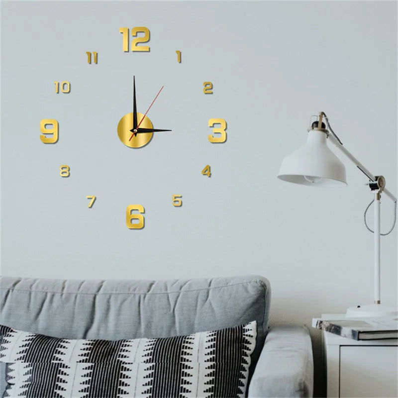 DIY Wall Clock 40cm/16'' Frameless Modern 3D Wall Clock Mirror Sticker Clock for Home Office Hotel Restaurant School Decoration